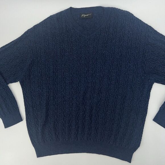 Men's Navy Blue 100% Merino Wool Knot Sweater 2XL KINGSSPORT - Picture 1 of 8